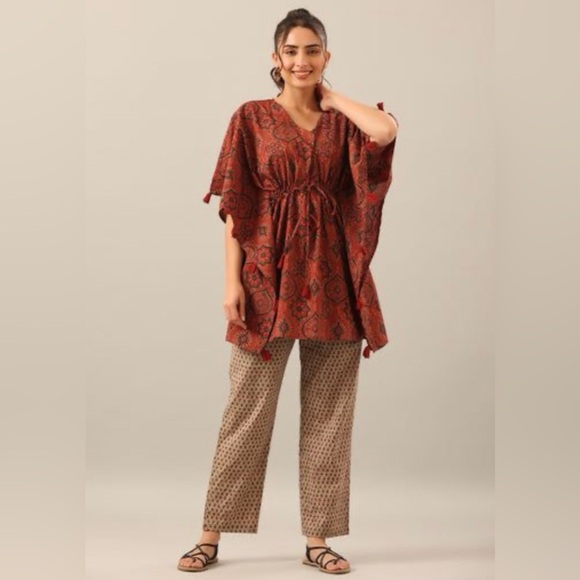 ECHO | Animal Print Red Cotton Caftan Cover-Up - Picture 12 of 12